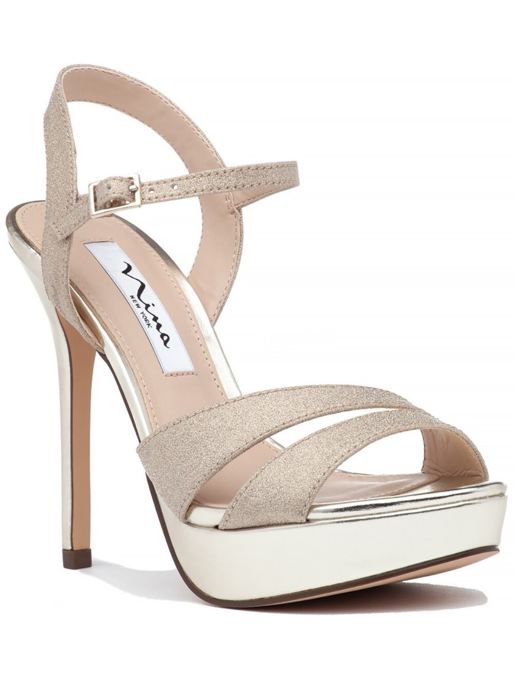 Nina Champagne Glitter Strappy Platform Sandal, Size 7 - Picture 2 of 11